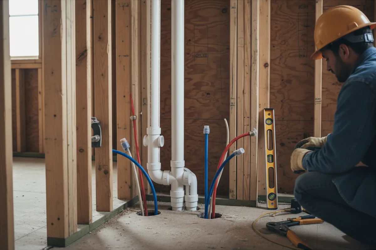 Drain and supply rough-in during Leak Detection in Voss